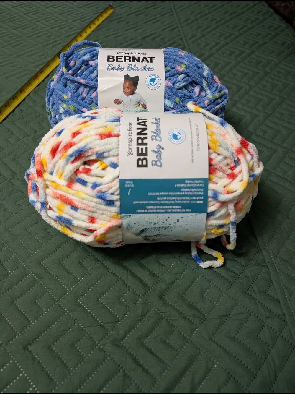Bernat Baby Blanket Chenille Yarn - White with Rainbow Speckles-lot Of 2